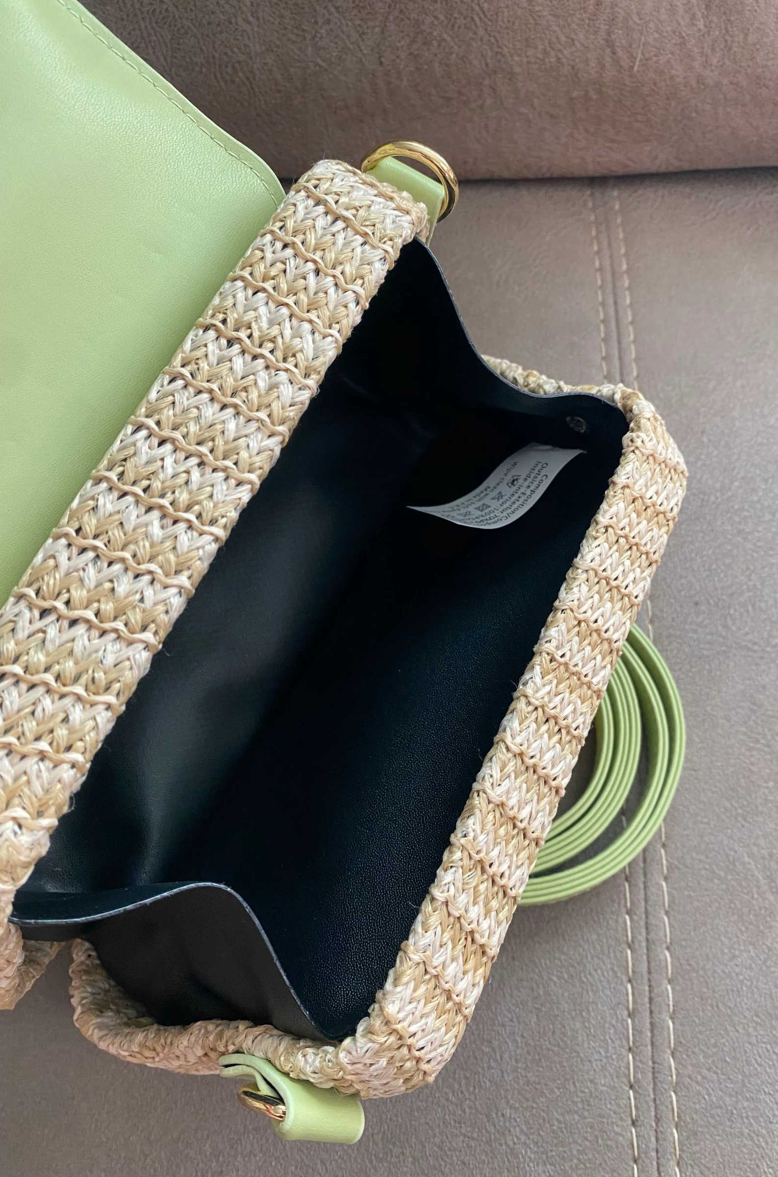 Pistachio Green Raffia and Faux Leather Trunk Bag – photo 7